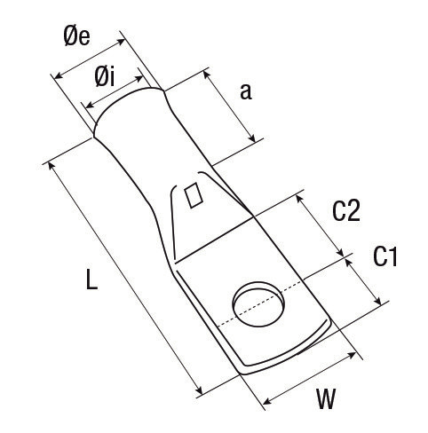 Cosse tubulaire à sertir - en cuivre étamée - pour câble de section 240mm²  - Trou Ø M16